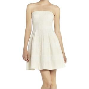 BCBGMaxAzria Dorothea Dress White Lace Panel Strapless Party Cocktail Mini Dress